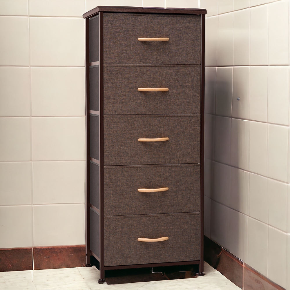 Homeroots 18" Brown Steel And Fabric Five Drawer Chest  Steel And Fabric 484683