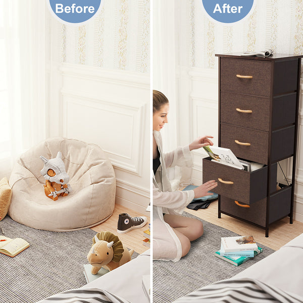 Homeroots 18" Brown Steel And Fabric Five Drawer Chest  Steel And Fabric 484683