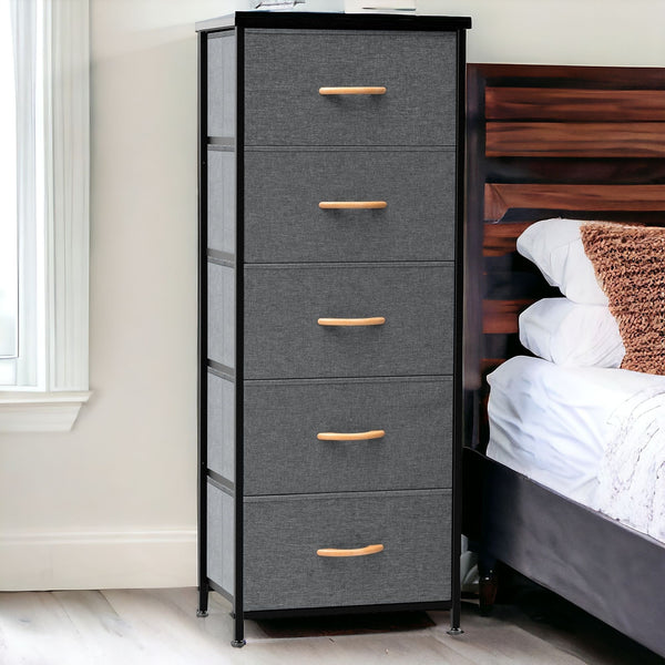 Homeroots 18" Gray And Black Steel And Fabric Five Drawer Chest  Steel And Fabric 484684