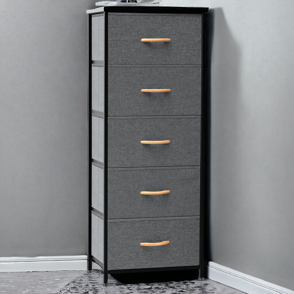 Homeroots 18" Gray And Black Steel And Fabric Five Drawer Chest  Steel And Fabric 484684