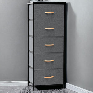 Homeroots 18" Gray And Black Steel And Fabric Five Drawer Chest  Steel And Fabric 484684