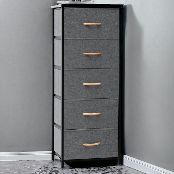 Homeroots 18" Gray And Black Steel And Fabric Five Drawer Chest  Steel And Fabric 484684