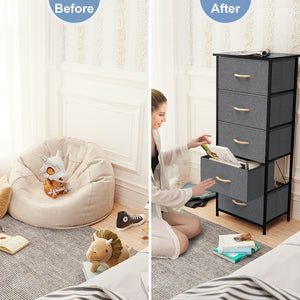 Homeroots 18" Gray And Black Steel And Fabric Five Drawer Chest  Steel And Fabric 484684