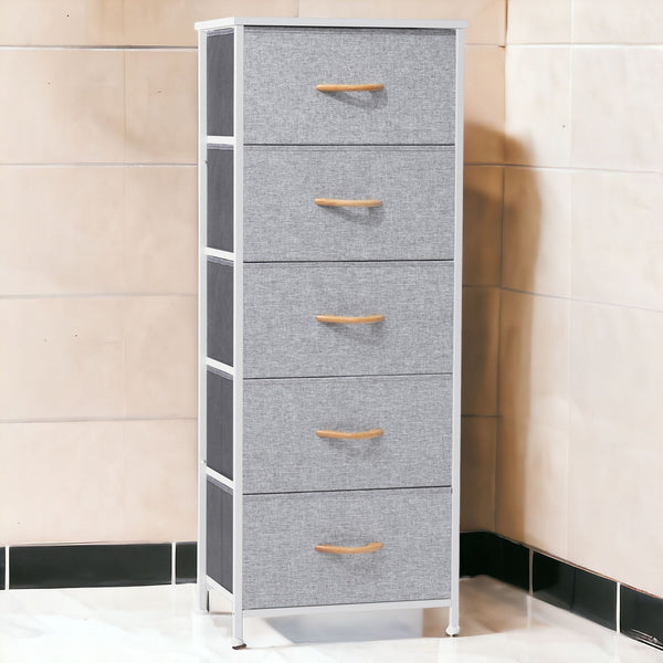 Homeroots 18" Gray And White Steel And Fabric Five Drawer Chest  Steel And Fabric 484685
