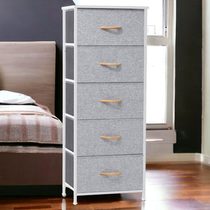 Homeroots 18" Gray And White Steel And Fabric Five Drawer Chest  Steel And Fabric 484685