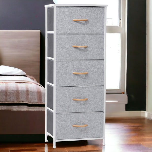 Homeroots 18" Gray And White Steel And Fabric Five Drawer Chest  Steel And Fabric 484685