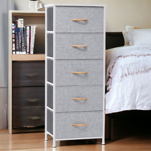 Homeroots 18" Gray And White Steel And Fabric Five Drawer Chest  Steel And Fabric 484685