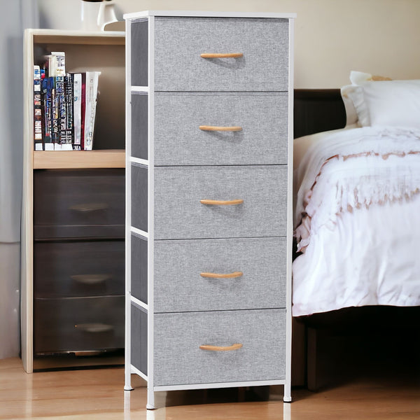 Homeroots 18" Gray And White Steel And Fabric Five Drawer Chest  Steel And Fabric 484685