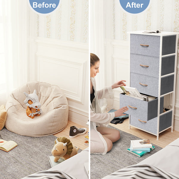 Homeroots 18" Gray And White Steel And Fabric Five Drawer Chest  Steel And Fabric 484685