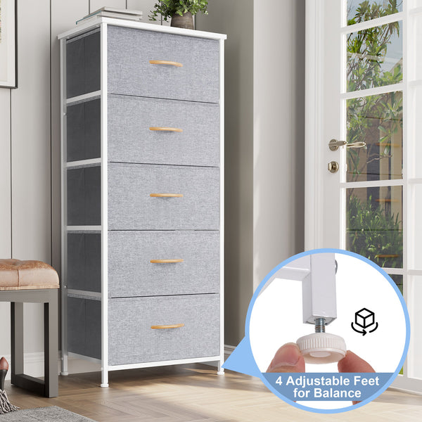 Homeroots 18" Gray And White Steel And Fabric Five Drawer Chest  Steel And Fabric 484685