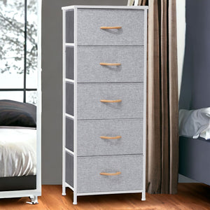 Homeroots 18" Gray And White Steel And Fabric Five Drawer Chest  Steel And Fabric 484685