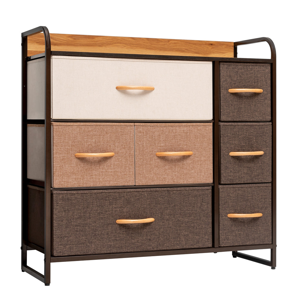 Homeroots 32" Brown Steel And Fabric Seven Drawer Dresser  Steel And Fabric 484686