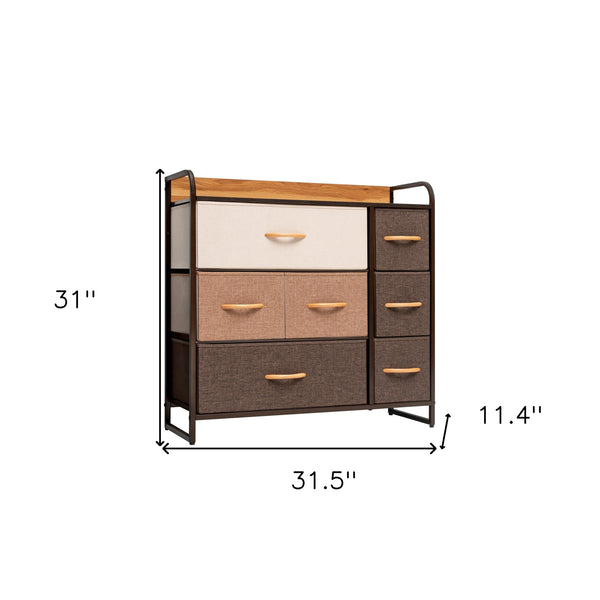 Homeroots 32" Brown Steel And Fabric Seven Drawer Dresser  Steel And Fabric 484686