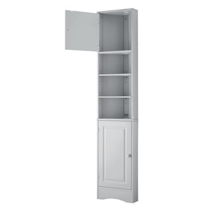 English Elm Multi-Functional Corner Cabinet Tall Trapezoid Bathroom Storage with Adjustable Shelves, Doors, Anti-Dump Device Grey WF530911AAE
