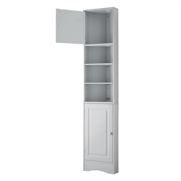 English Elm Multi-Functional Corner Cabinet Tall Trapezoid Bathroom Storage with Adjustable Shelves, Doors, Anti-Dump Device Grey WF530911AAE
