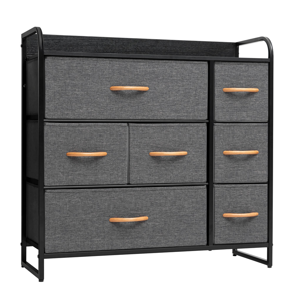 Homeroots 32" Gray And Black Steel And Fabric Seven Drawer Dresser  Steel And Fabric 484688