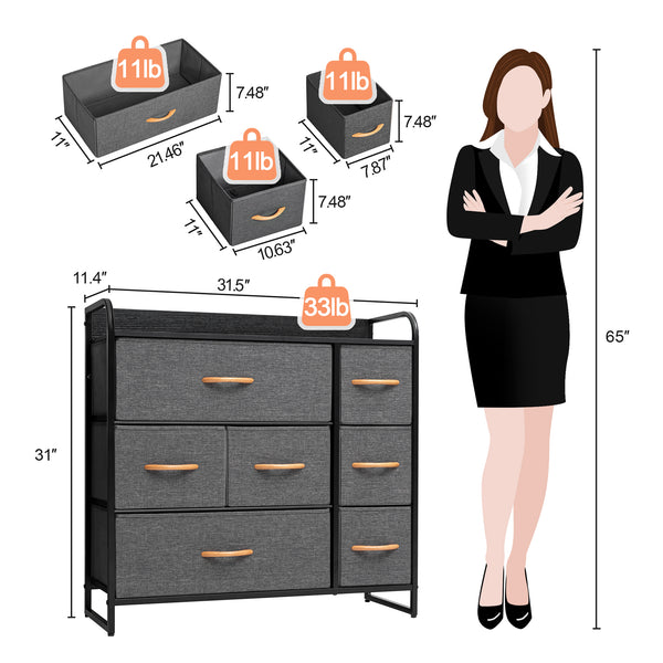 Homeroots 32" Gray And Black Steel And Fabric Seven Drawer Dresser  Steel And Fabric 484688