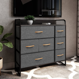 Homeroots 32" Gray And Black Steel And Fabric Seven Drawer Dresser  Steel And Fabric 484688