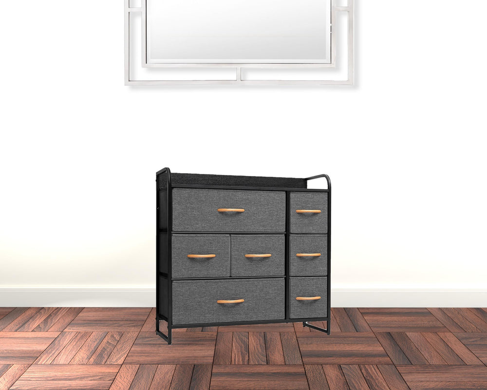 Homeroots 32" Gray And Black Steel And Fabric Seven Drawer Dresser  Steel And Fabric 484688