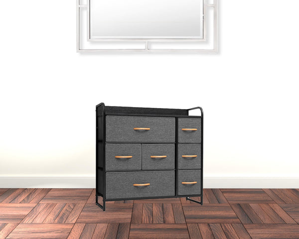 Homeroots 32" Gray And Black Steel And Fabric Seven Drawer Dresser  Steel And Fabric 484688