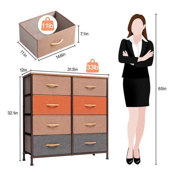 Homeroots 32" Brown Steel And Fabric Eight Drawer Chest  Steel And Fabric 484689