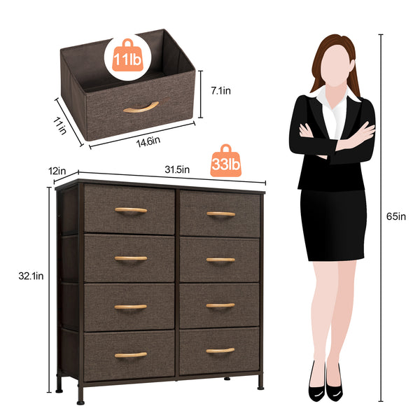 Homeroots 32" Brown Steel And Fabric Eight Drawer Chest  Steel And Fabric 484690