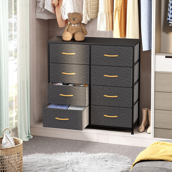 Homeroots 32" Gray And Black Steel And Fabric Eight Drawer Chest  Steel And Fabric 484691