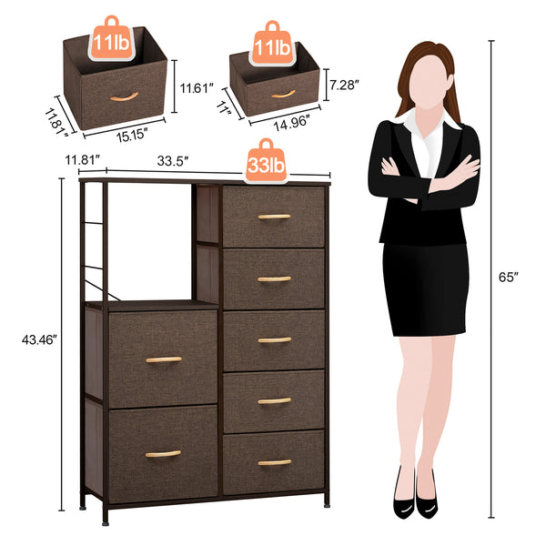 Homeroots 34" Brown Steel And Fabric Seven Drawer Chest  Steel And Fabric 484692