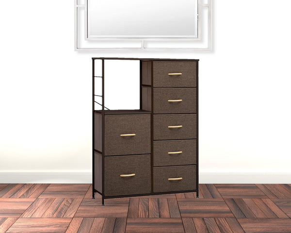 Homeroots 34" Brown Steel And Fabric Seven Drawer Chest  Steel And Fabric 484692