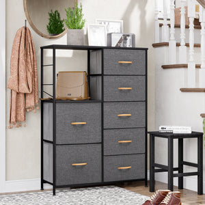 Homeroots 34" Gray And Black Steel And Fabric Seven Drawer Chest  Steel And Fabric 484693