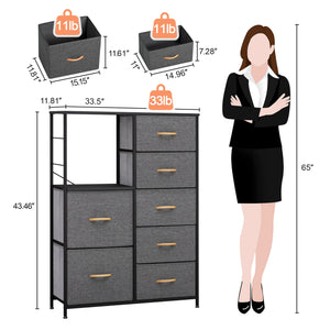 Homeroots 34" Gray And Black Steel And Fabric Seven Drawer Chest  Steel And Fabric 484693