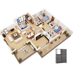 Homeroots 34" Gray And Black Steel And Fabric Seven Drawer Chest  Steel And Fabric 484693