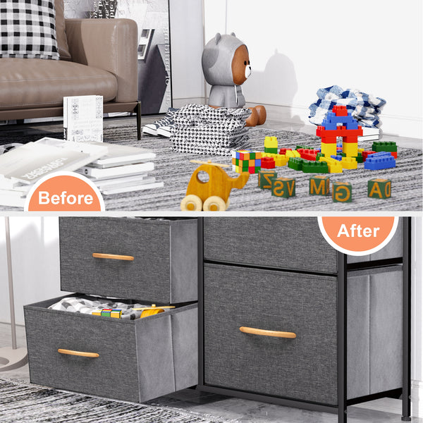 Homeroots 34" Gray And Black Steel And Fabric Seven Drawer Chest  Steel And Fabric 484693