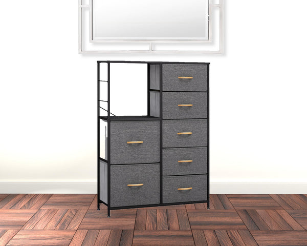 Homeroots 34" Gray And Black Steel And Fabric Seven Drawer Chest  Steel And Fabric 484693