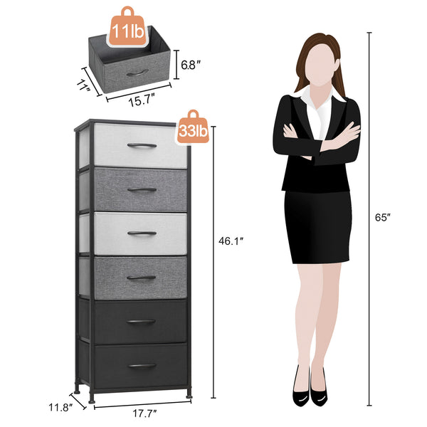 Homeroots 18" Gray And Black Steel And Fabric Six Drawer Chest  Steel And Fabric 484694