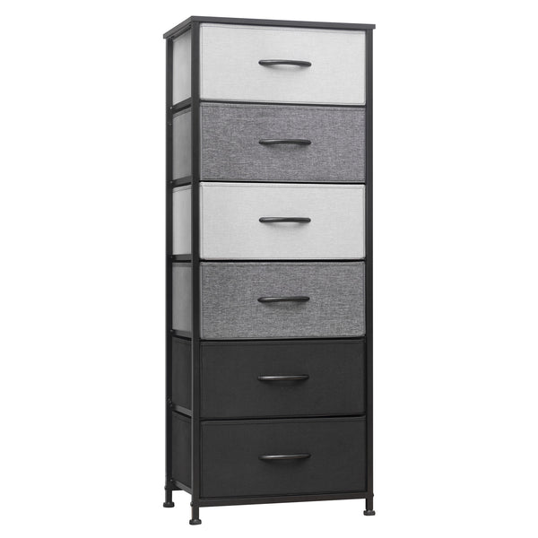 Homeroots 18" Gray And Black Steel And Fabric Six Drawer Chest  Steel And Fabric 484694