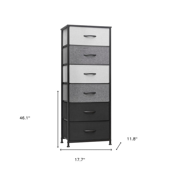 HomeRoots 18" Stylish Steel and Fabric Six Drawer Chest for Space-Saving Storage in Small Rooms and Closets Gray, Black 484694