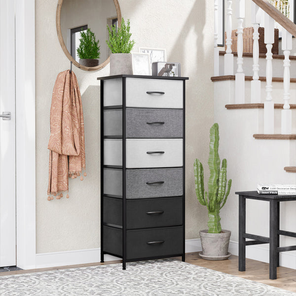Homeroots 18" Gray And Black Steel And Fabric Six Drawer Chest  Steel And Fabric 484694