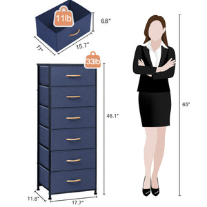 Homeroots 18" Blue And Black Steel And Fabric Six Drawer Chest  Steel And Fabric 484695