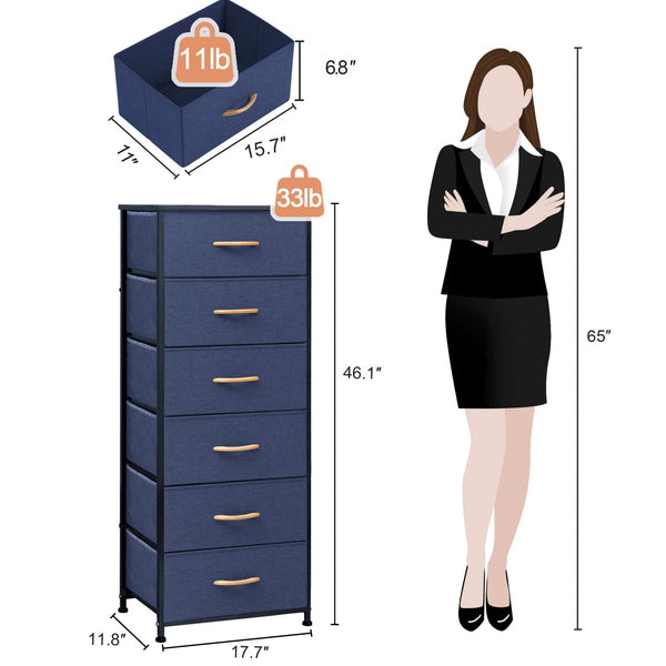 Homeroots 18" Blue And Black Steel And Fabric Six Drawer Chest  Steel And Fabric 484695