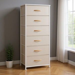 HomeRoots 18" Stylish Steel and Fabric Six Drawer Chest for Space-Saving Storage in Small Rooms and Closets Blue, Black 484695