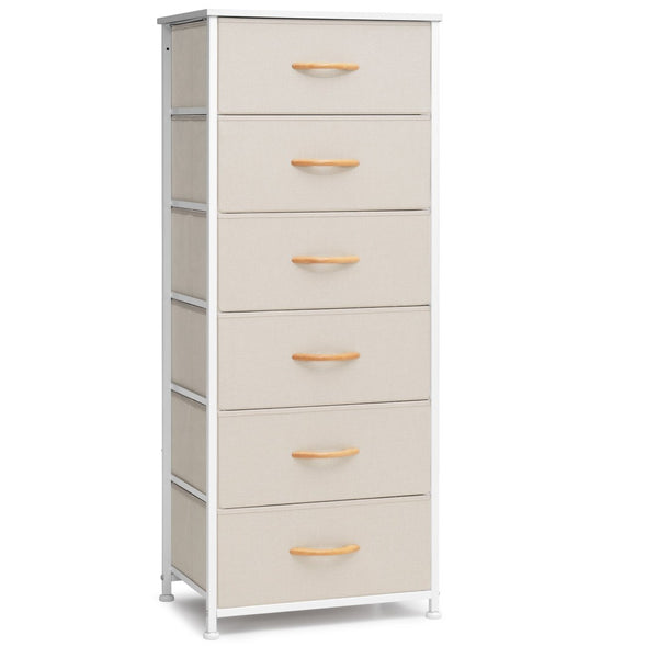 HomeRoots 18" Stylish Steel and Fabric Six Drawer Chest for Space-Saving Storage in Small Rooms and Closets Blue, Black 484695
