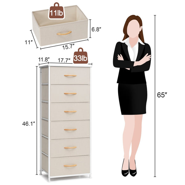 HomeRoots 18" Stylish Steel and Fabric Six Drawer Chest for Space-Saving Storage in Small Rooms and Closets Blue, Black 484695