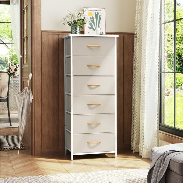 HomeRoots 18" Stylish Steel and Fabric Six Drawer Chest for Space-Saving Storage in Small Rooms and Closets Blue, Black 484695