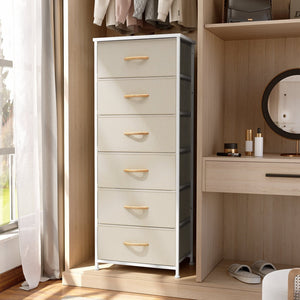 HomeRoots 18" Stylish Steel and Fabric Six Drawer Chest for Space-Saving Storage in Small Rooms and Closets Blue, Black 484695