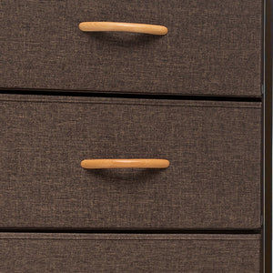 HomeRoots 18" Stylish Steel and Fabric Six Drawer Chest for Space-Saving Storage in Small Rooms and Closets Brown 484696