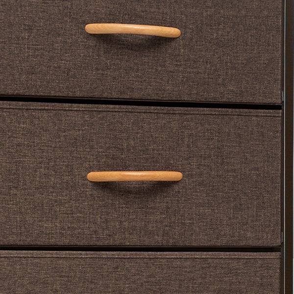 HomeRoots 18" Stylish Steel and Fabric Six Drawer Chest for Space-Saving Storage in Small Rooms and Closets Brown 484696
