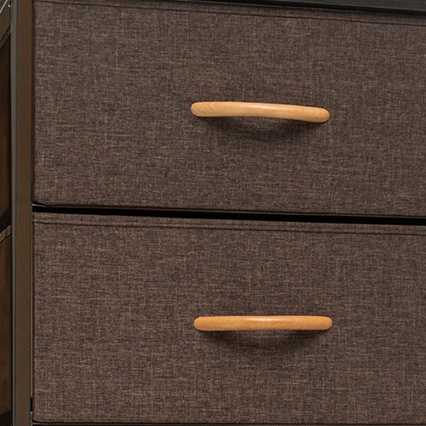 HomeRoots 18" Stylish Steel and Fabric Six Drawer Chest for Space-Saving Storage in Small Rooms and Closets Brown 484696