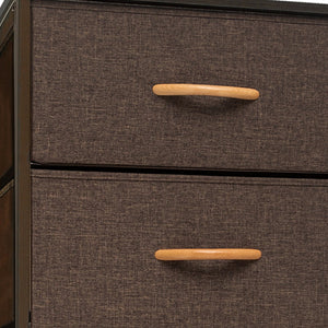 HomeRoots 18" Stylish Steel and Fabric Six Drawer Chest for Space-Saving Storage in Small Rooms and Closets Brown 484696