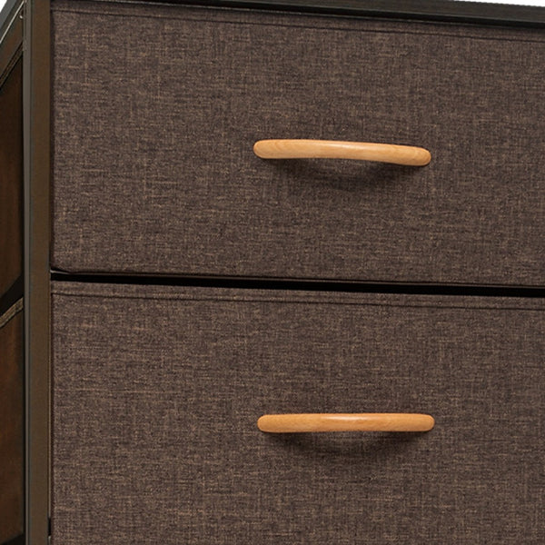 HomeRoots 18" Stylish Steel and Fabric Six Drawer Chest for Space-Saving Storage in Small Rooms and Closets Brown 484696